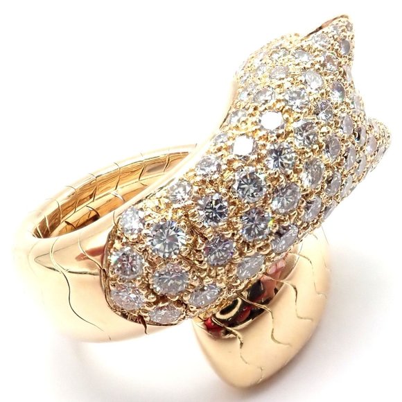 Authentic! Cartier Panther 18k Yellow Gold Diamond Emerald Onyx Band Ring - Picture 5 of 11